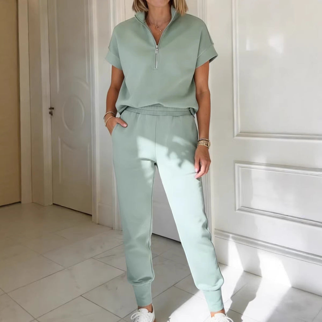 Ensemble tricoté T-shirt 3/4 manches et pantalon Athleisure – 3 couleurs, TP–3TG