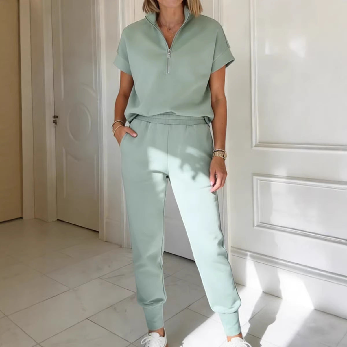 Ensemble tricoté T-shirt 3/4 manches et pantalon Athleisure – 3 couleurs, TP–3TG