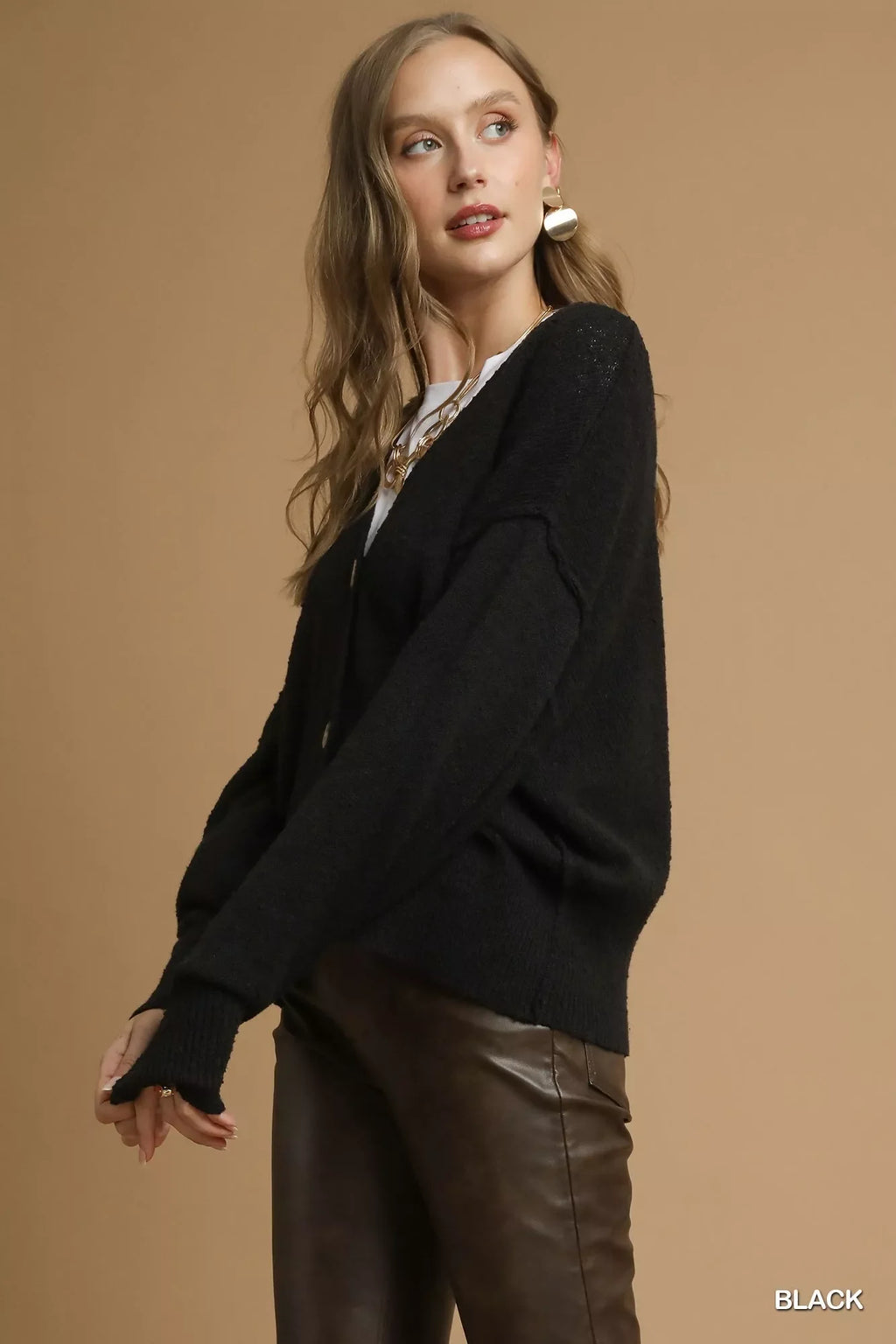 Cardigan en tricot à col en V boutonné Umgee