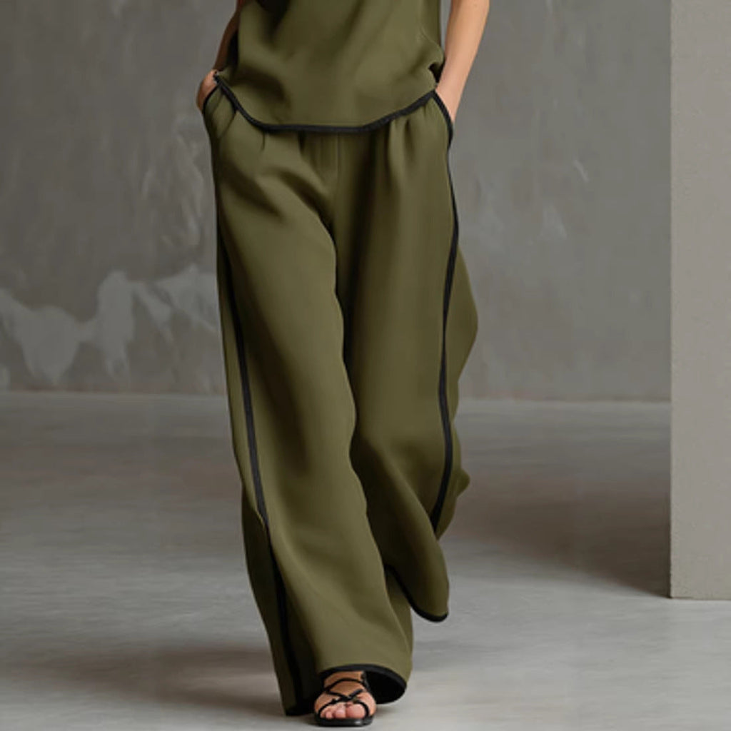 Ensemble pantalon femme sans manches à col en V et jambes larges