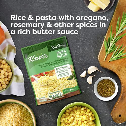 Knorr Riz Accompagnement Pour un Accompagnement de Riz Savoureux Mélange de Riz Long Grain et de Pâtes Vermicelles aux Fines Herbes et au Beurre Sans Arômes Artificiels, Sans Agents de Conservation, Sans MSG Ajouté 153 g