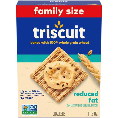 Triscuit Craquelins de blé entier à teneur réduite en gras, craquelins végétaliens, collations végétaliennes, collations pour le déjeuner, format familial, 326 g