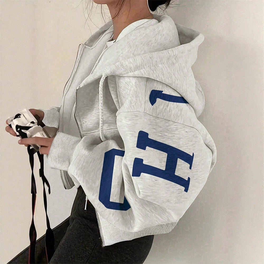 Sweat-shirt imprimé zippé pour femme – Veste décontractée à manches longues