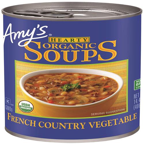 Soupe Amy’S, Soupe végétalienne de légumes campagnards copieuse, sans gluten, à base de riz biologique, de légumes et d'herbes, soupe en conserve, 408 g