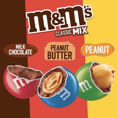 Sachet de bonbons au chocolat M&Ms Classic Mix format familial, chocolat au lait, beurre de cacahuète et cacahuète, 235 g