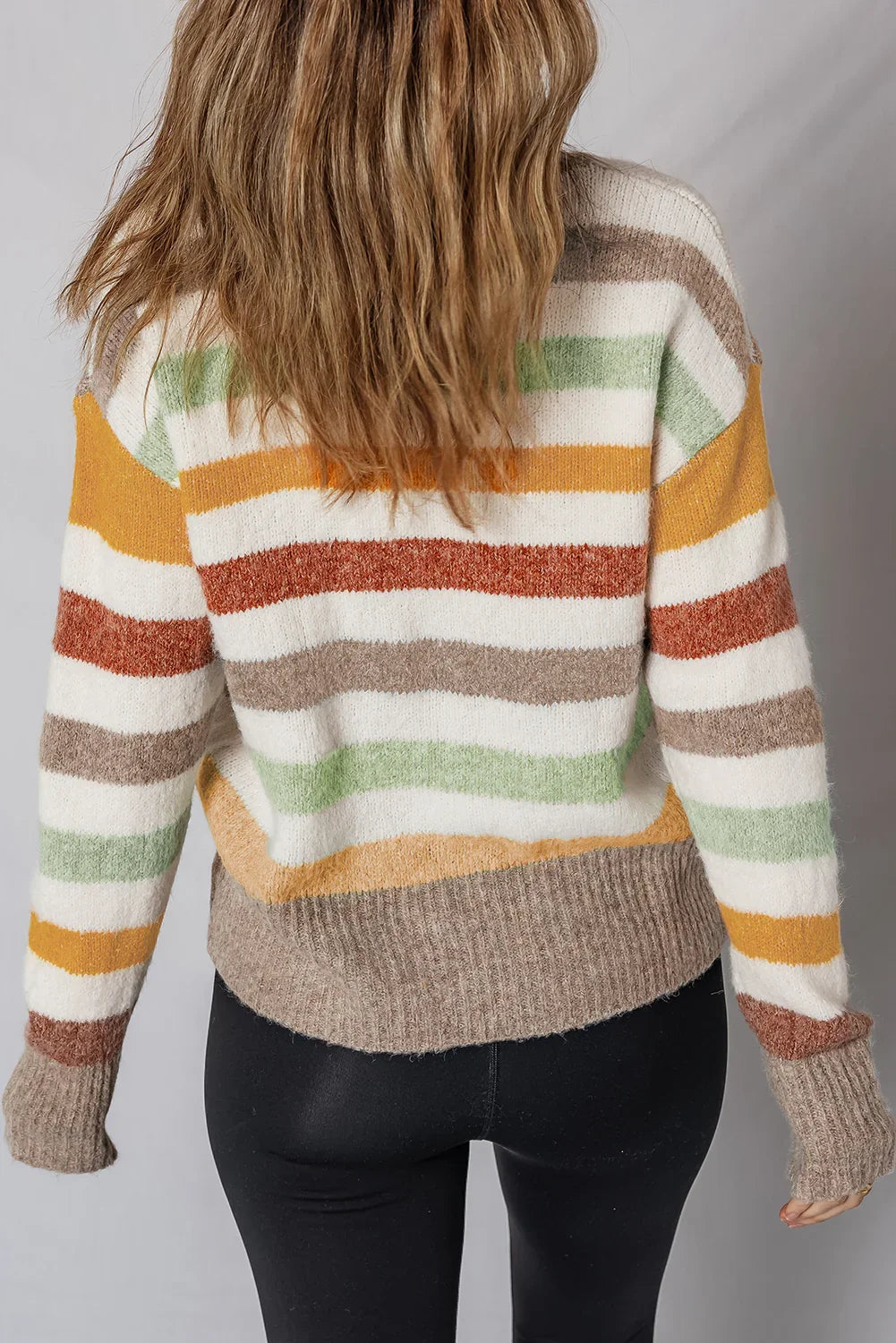 Pull ras du cou en maille color-block multicolore à épaules tombantes