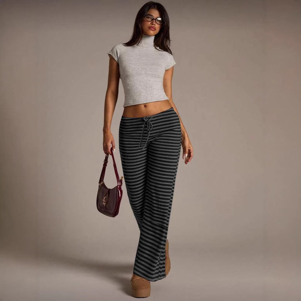 Pantalon décontracté large et évasé rayé pour femme