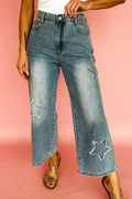 Jean taille haute large en patchwork Stone Blue Star délavé clair