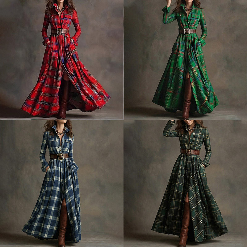 Robe imprimée à revers et coupe ajustée pour femme – Style élégant pour le bureau
