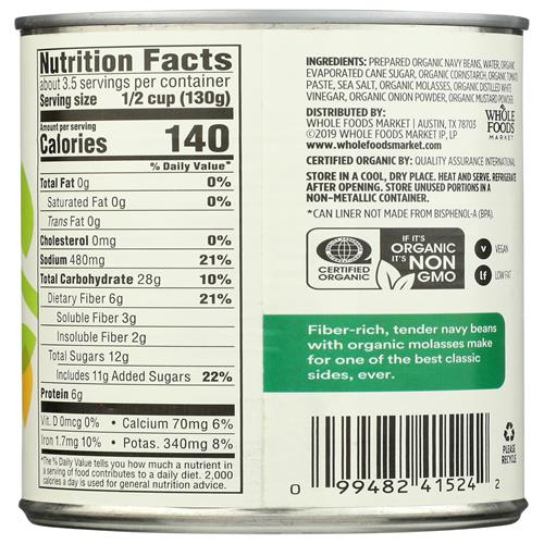 Whole Foods Market, Haricots blancs biologiques traditionnels à la sauce tomate, 425 g