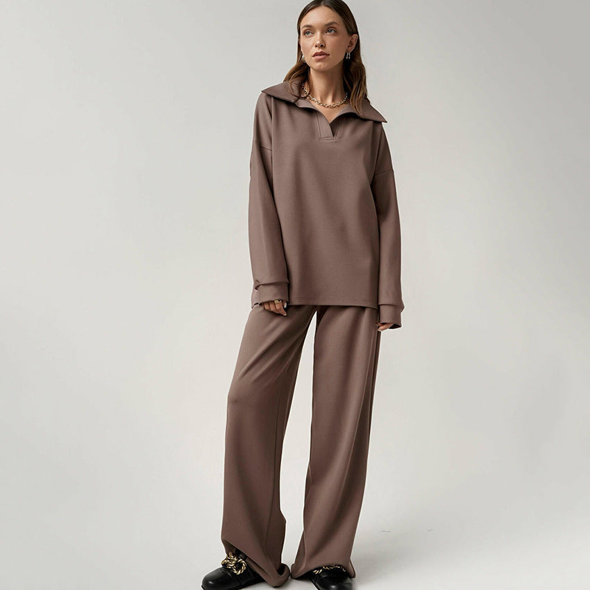 Ensemble deux pièces décontracté français pour femme – Pantalon taille haute élégant