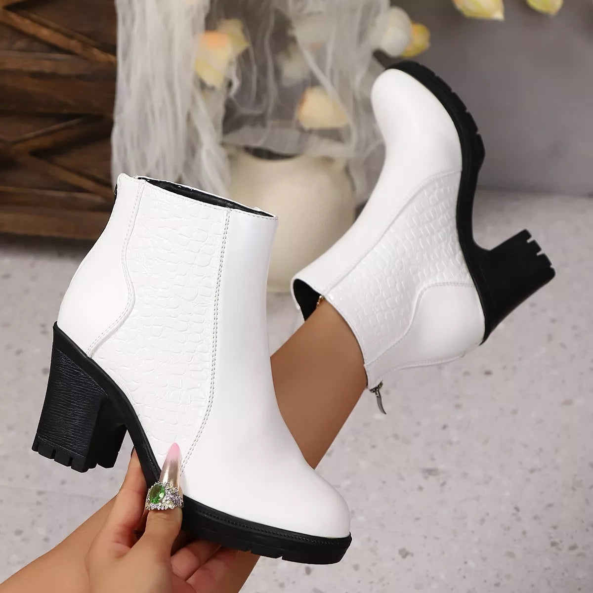 Bottines à talon bloc et bout pointu | Bottines élégantes à talon pointu