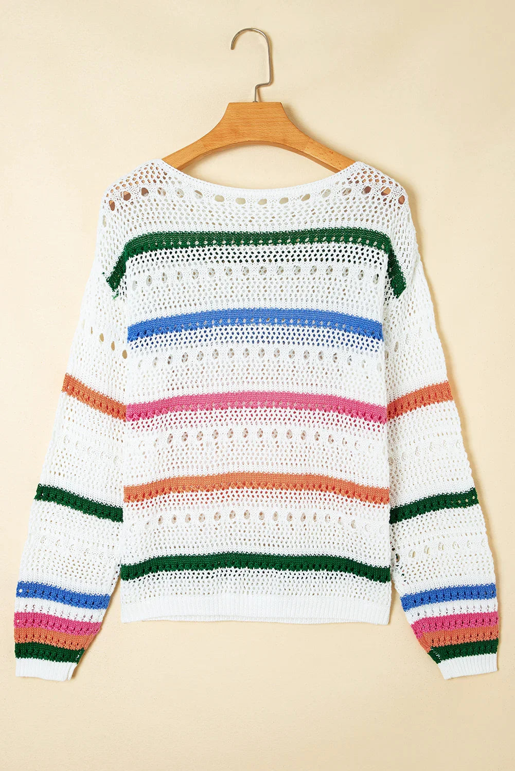 Pull en tricot pointelle à rayures et blocs de couleur blancs