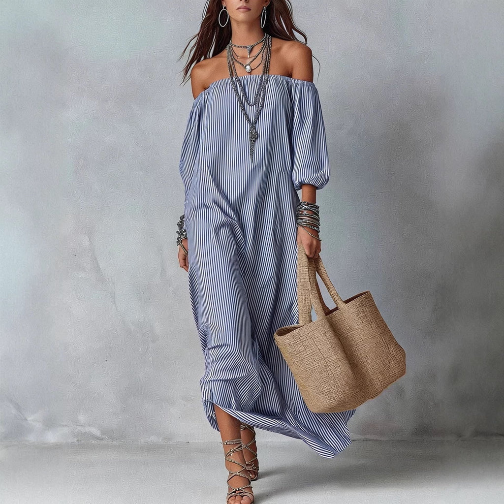 Robe longue évasée ample à rayures pour femme – Vacances