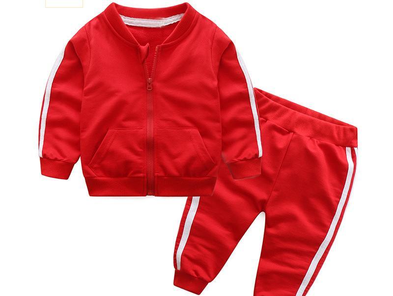 Mode Nouveaux Vêtements Coton Manches Longues Solide Fermeture Éclair Veste Pantalon 2 Pièces Ensemble De Vêtements Bébé Garçon / Bébé Fille En Design Sportif