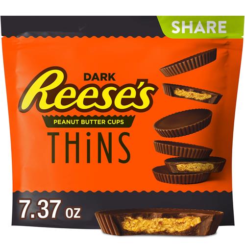 Reese's Thins Coupes au beurre de cacahuètes chocolat noir, paquet de bonbons à partager, 209 g