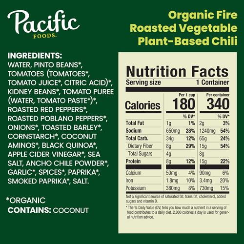 Pacific Foods Chili Biologique aux Légumes Rôtis au Feu de Bois, Végétalien, Boîte de 468 g (Lot de 1)