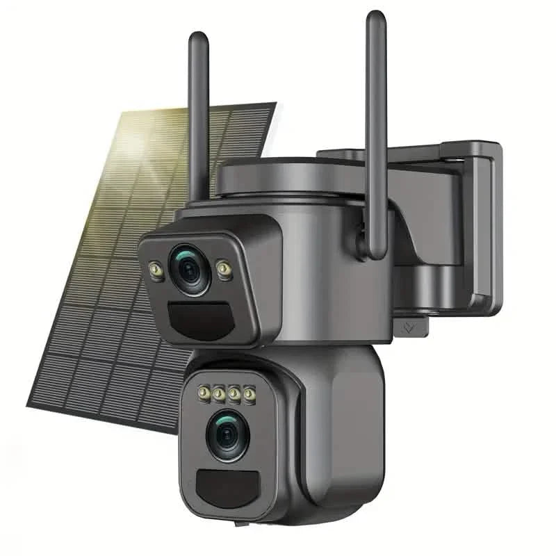 Caméra de sécurité solaire Wi-Fi – Vue à 360°, zoom 10x, vision nocturne et détection de mouvement