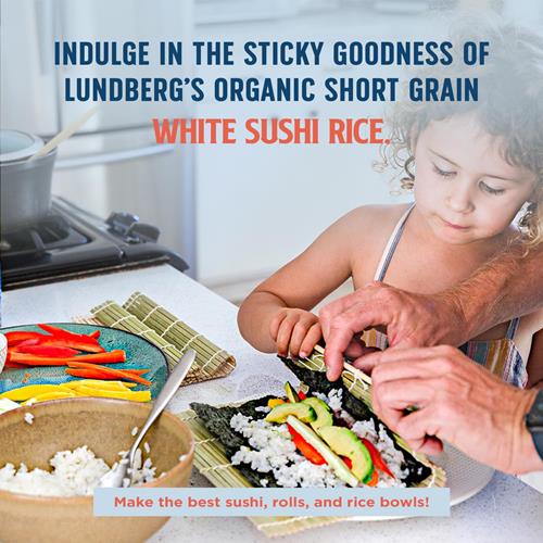 Riz à Sushi Biologique Lundberg, Grains Courts Collants de Type Japonais Cultivés en Californie, 64 oz