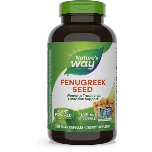 Graines de fenugrec Natures Way, soutien traditionnel à la lactation/allaitement*, vérifié par le projet sans OGM, végétalien, 320 gélules