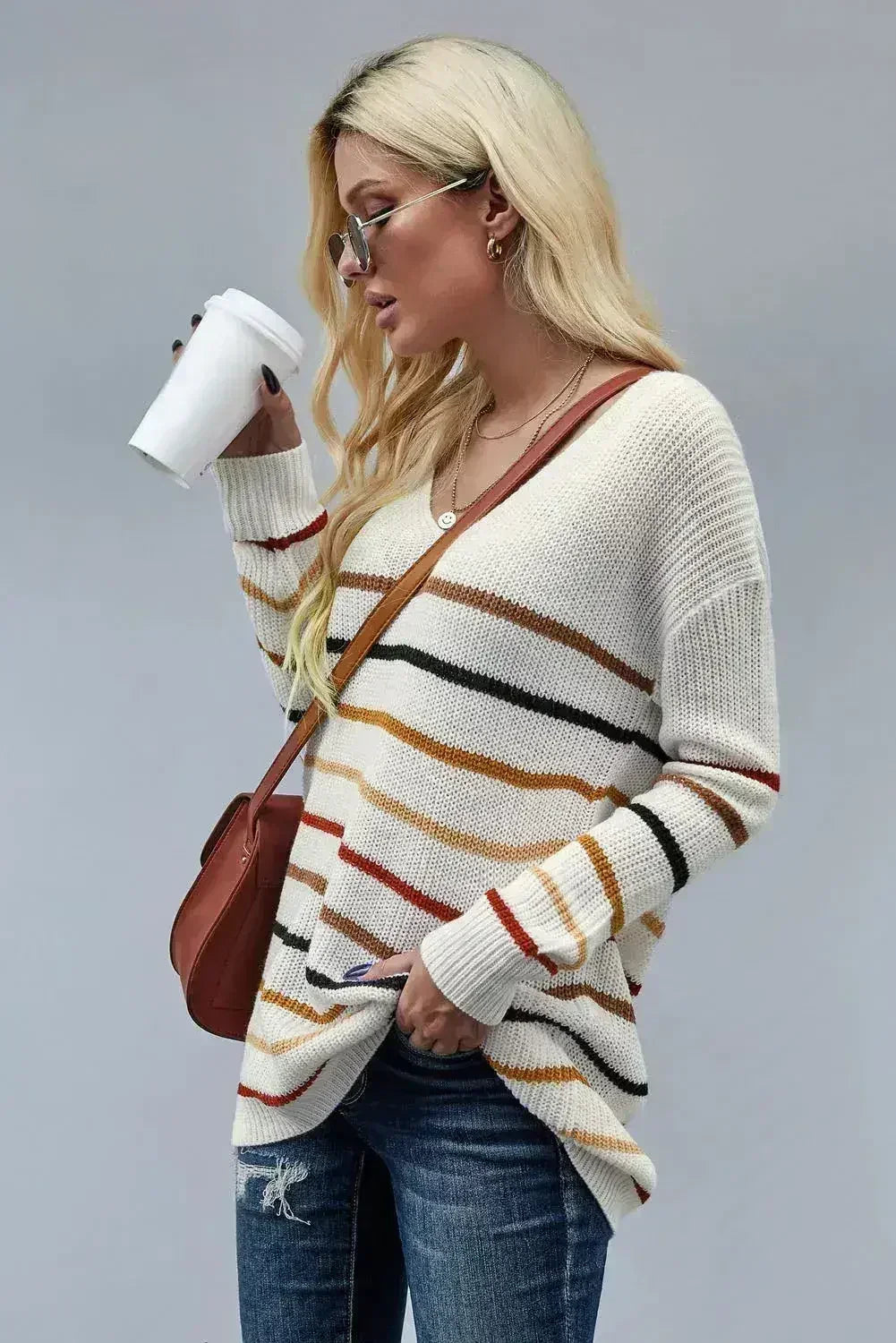 Pull en maille ample à rayures multicolores