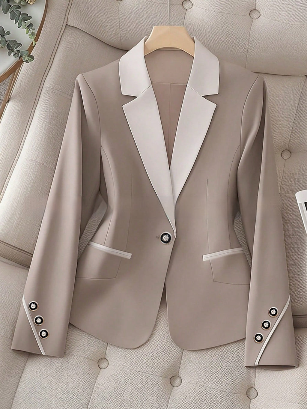 Blazer Femme Bicolore – Veste Élégante et Formelle à Boutons