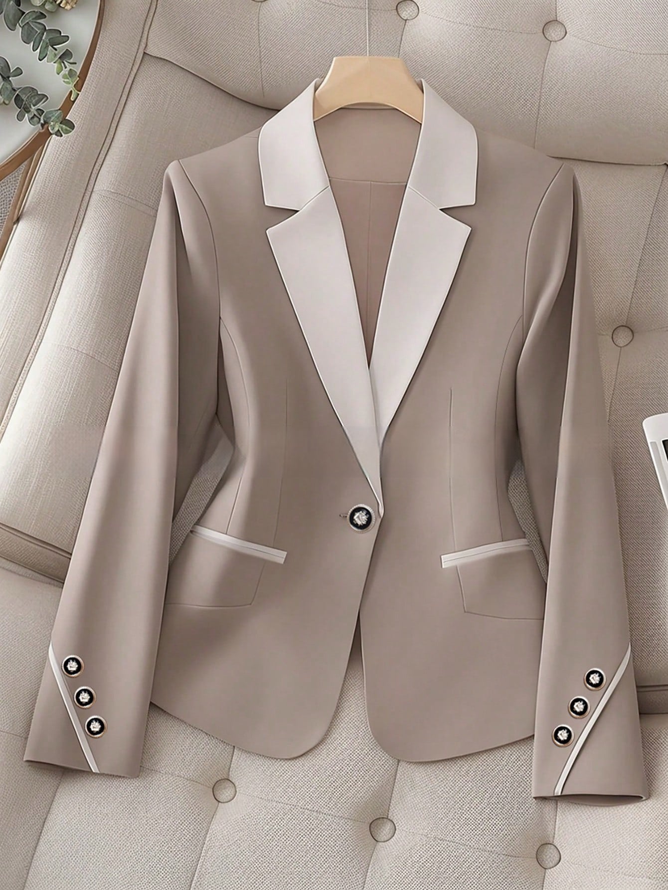Blazer Femme Bicolore – Veste Élégante et Formelle à Boutons