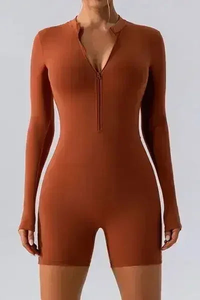 Combinaison-short active à manches longues et demi-zip