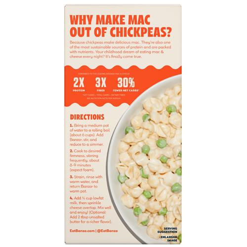 Banza Coquilles & Macaroni au Fromage Cheddar Blanc - Riche en Protéines, Sans Gluten et à Faible Teneur en Glucides - 155g