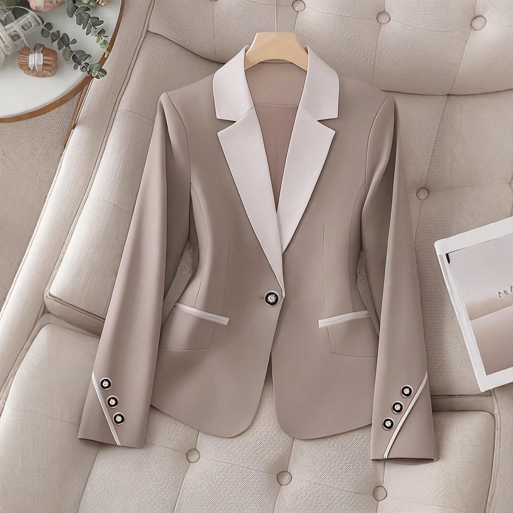 Blazer Femme Bicolore – Veste Élégante et Formelle à Boutons