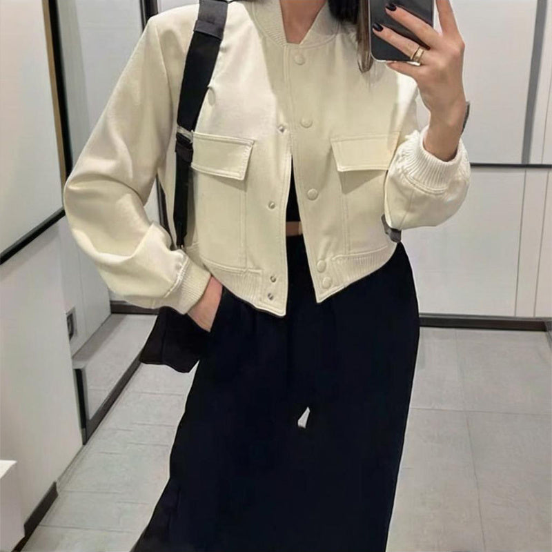 Veste de baseball unie à manches longues pour femme