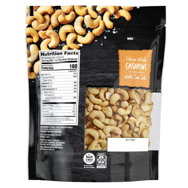 Noix de cajou entières de luxe Southern Grove avec sel de mer, 850 g
