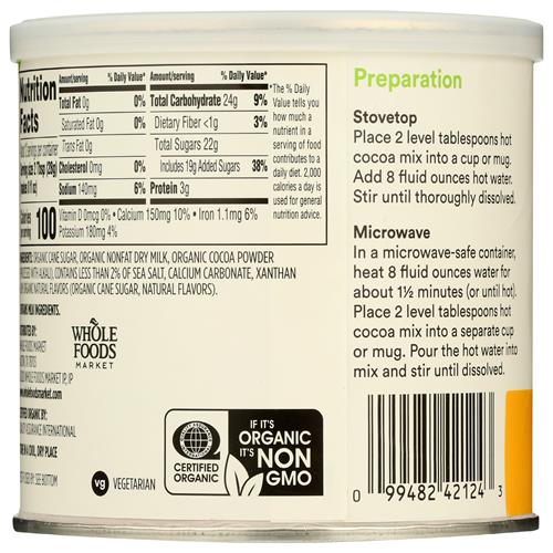 Whole Foods Market, Cacao chaud biologique, Mélange saveur chocolat riche, 340 g