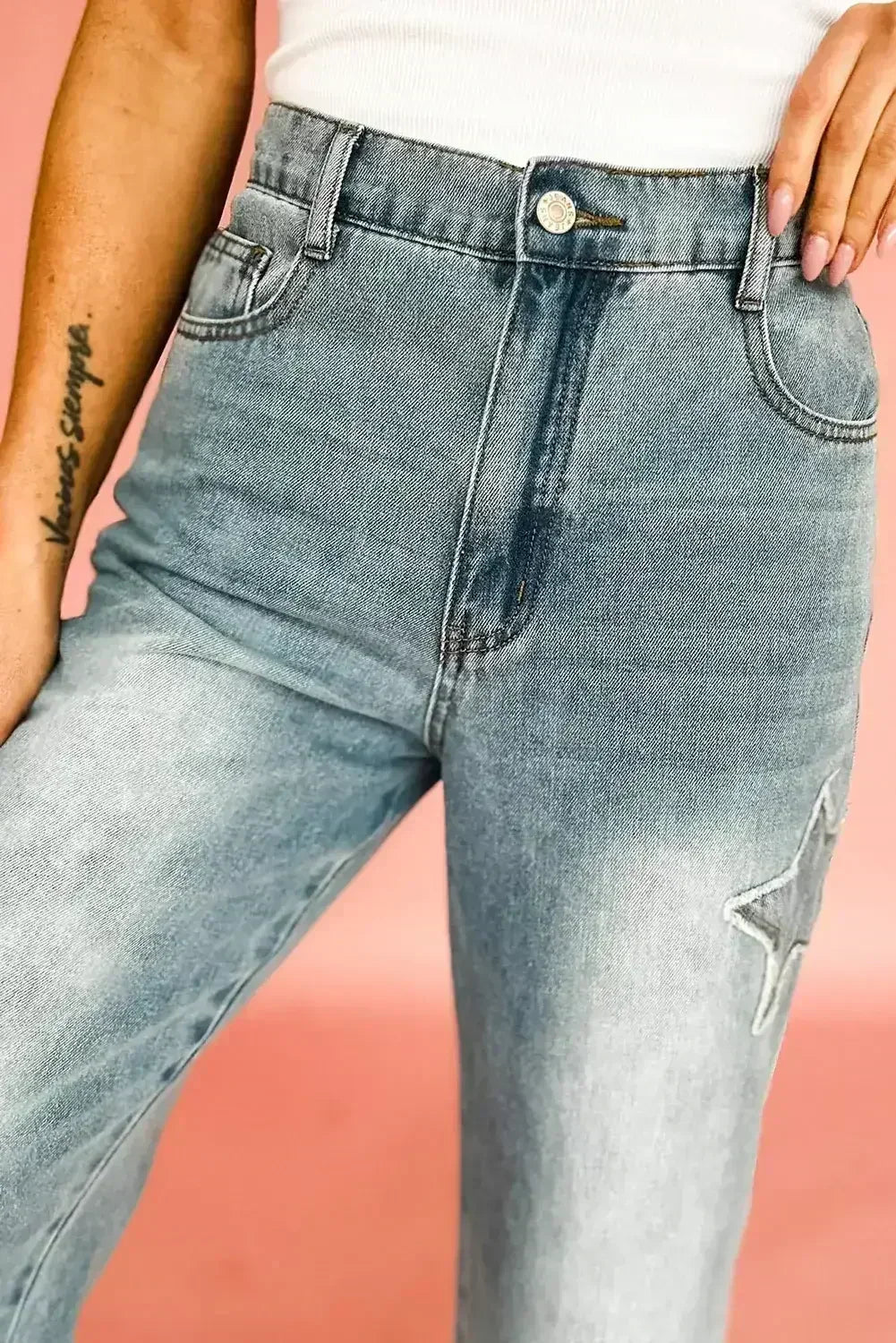 Jean taille haute large en patchwork Stone Blue Star délavé clair