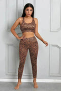 Ensemble Soutien-Gorge et Pantalon de Sport Imprimé Guépard Marron pour Femme