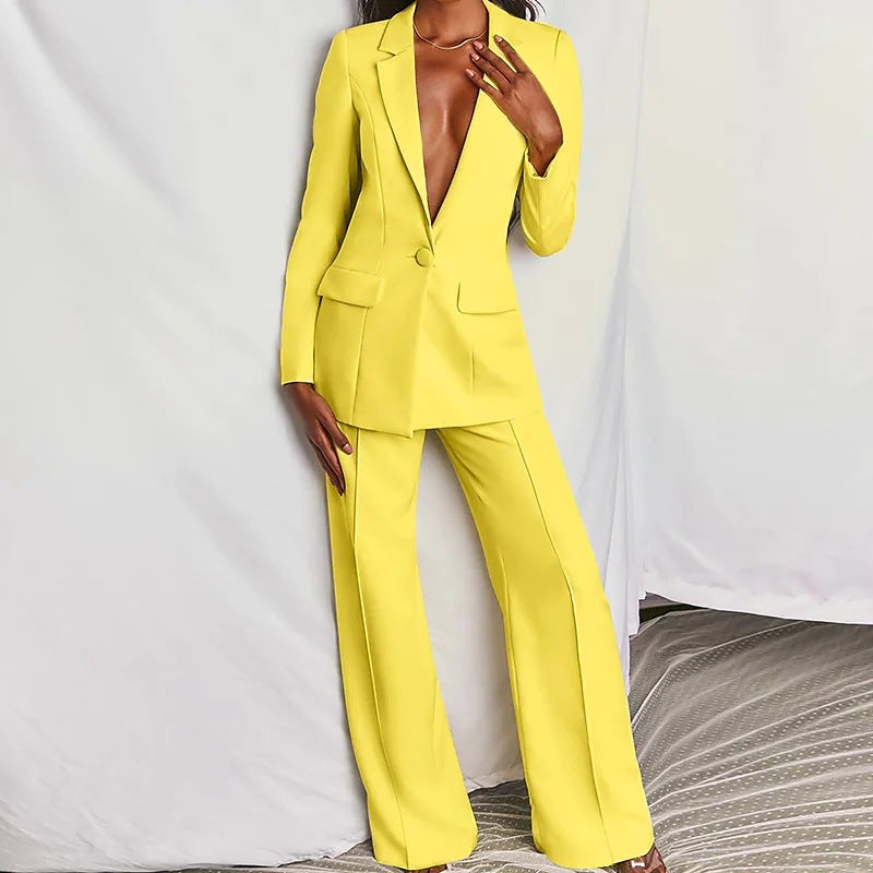 Blazer boutonné à revers et pantalon droit