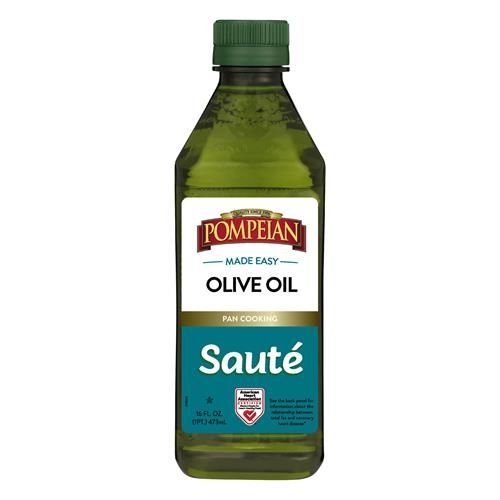 Huile d'olive Pompei « Made Easy » pour sauter, cuisson à la poêle, parfaite pour faire revenir des aliments tels que les légumes et les sautés, certifiée par l'American Heart Association, non-allergène, sans OGM, 473 ml (lot de 1) -