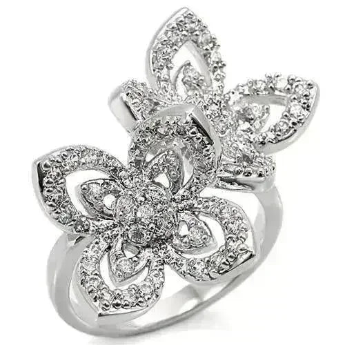 0W336 - Bague en laiton rhodié avec oxyde de zirconium de qualité AAA, couleur transparente