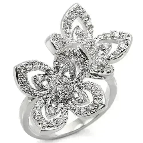 0W336 - Bague en laiton rhodié avec oxyde de zirconium de qualité AAA, couleur transparente
