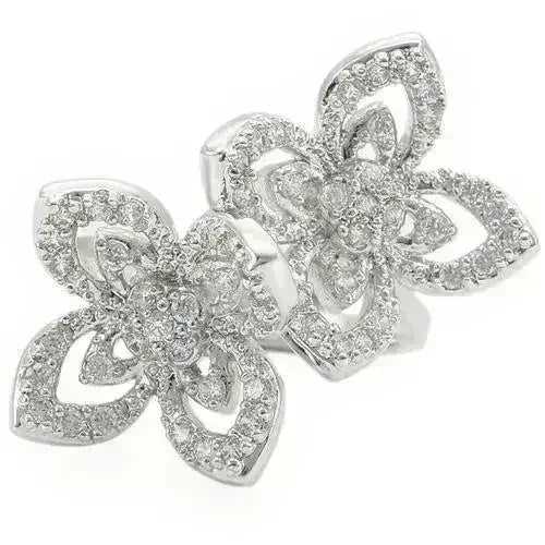 0W336 - Bague en laiton rhodié avec oxyde de zirconium de qualité AAA, couleur transparente