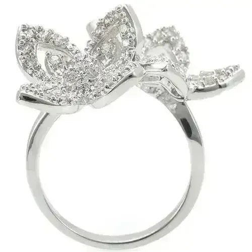 0W336 - Bague en laiton rhodié avec oxyde de zirconium de qualité AAA, couleur transparente