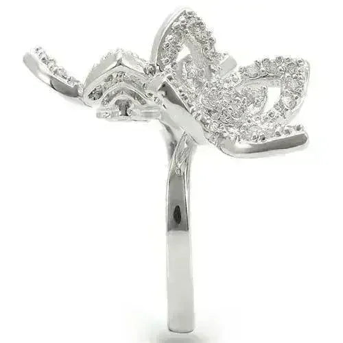 0W336 - Bague en laiton rhodié avec oxyde de zirconium de qualité AAA, couleur transparente