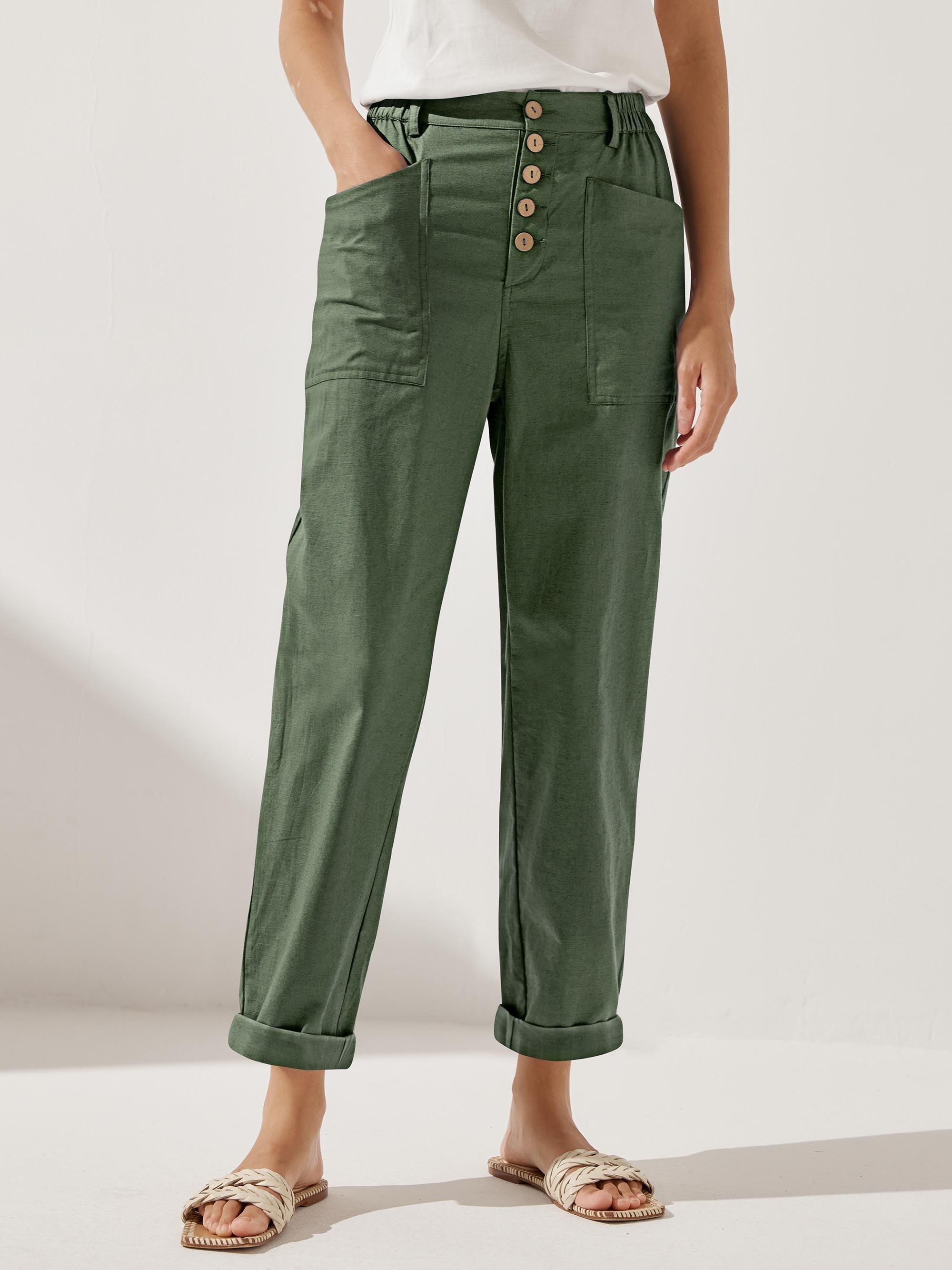 Pantalon HEIDI en lin à boutons dissimulés