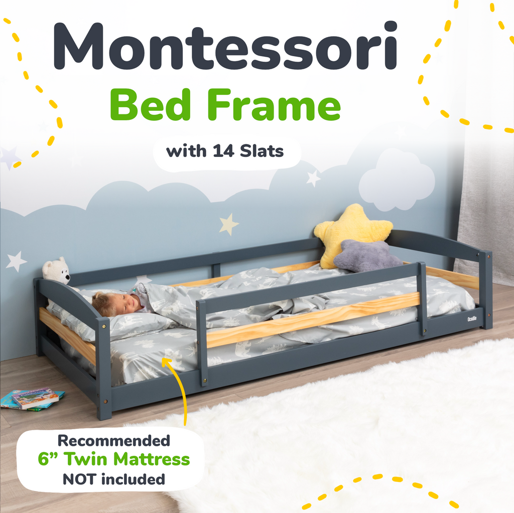 Lit au sol double pour enfants avec barrières de sécurité - Inspiré Montessori