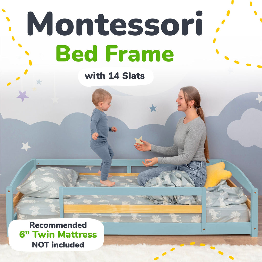 Lit au sol double pour enfants avec barrières de sécurité - Inspiré Montessori