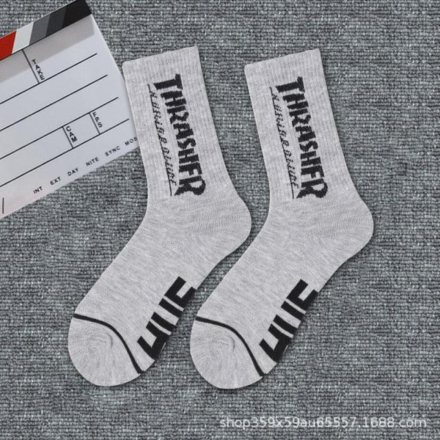 1 paire de chaussettes unisexes Crew neuves en coton pur noir et blanc, mode sport, skateboard, streetwear, chaussettes longues chaudes d'hiver et d'automne pour hommes et femmes