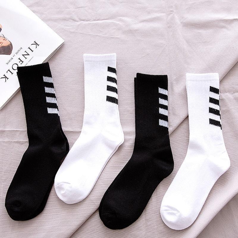 1 paire de chaussettes unisexes Crew neuves en coton pur noir et blanc, mode sport, skateboard, streetwear, chaussettes longues chaudes d'hiver et d'automne pour hommes et femmes
