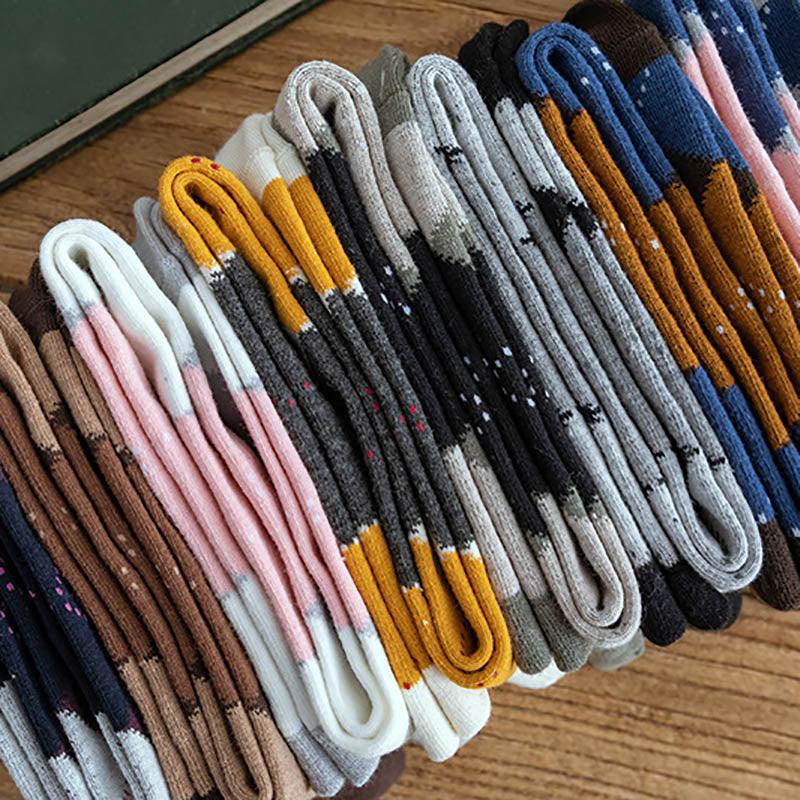 1 Paire de Chaussettes Montantes Chaudes Motif Losanges en Coton Style Collège pour Automne Hiver Chaussettes de Course et d'Escalade à la Mode pour Hommes et Femmes