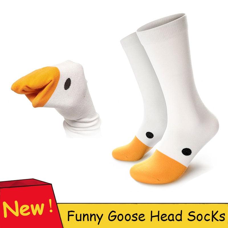 1 paire de chaussettes en coton amusantes tête d'oie à la mode, chaussettes créatives 3D pour animaux joyeux, chaussettes décontractées unisexe pour Halloween, chaussettes amusantes pour hommes et femmes