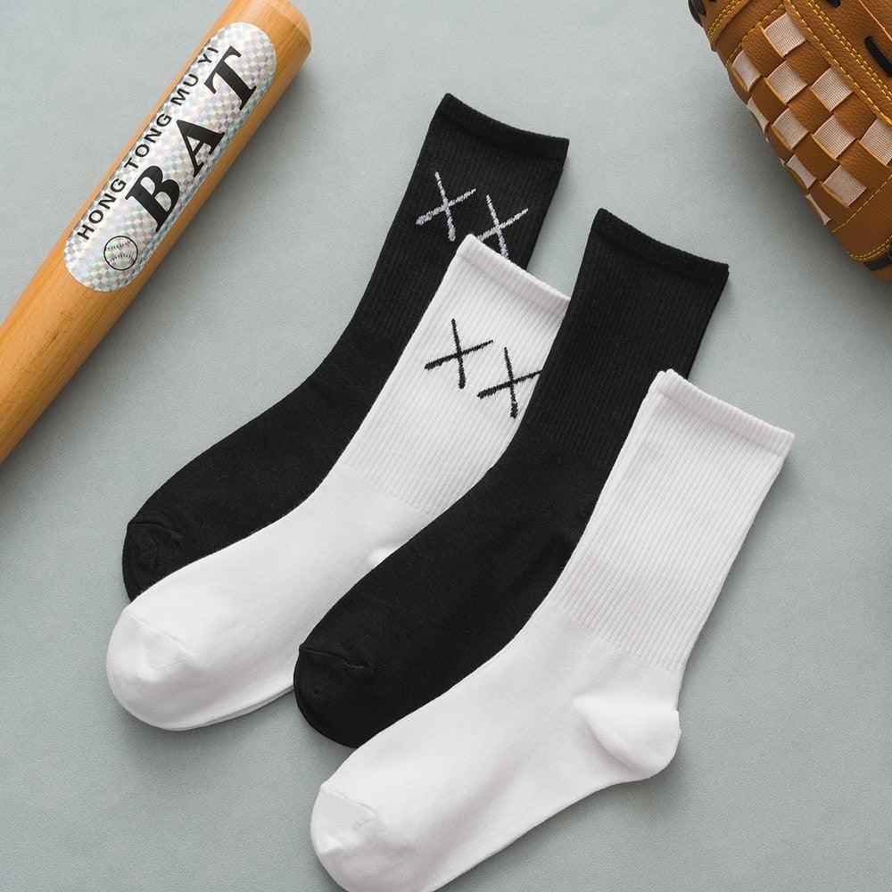 1 Paire Chaussettes De Sport Unisexe Neuves En Coton Peigné Pur Respirantes De Compression Longues Couleur Unie Noir Blanc Pour Hommes Et Femmes Été Hiver Mi-Mollet Chaudes